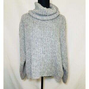 Free People Alpaca Blend Gray Open Knit Turtleneck Oversized Sweater Women SMALL